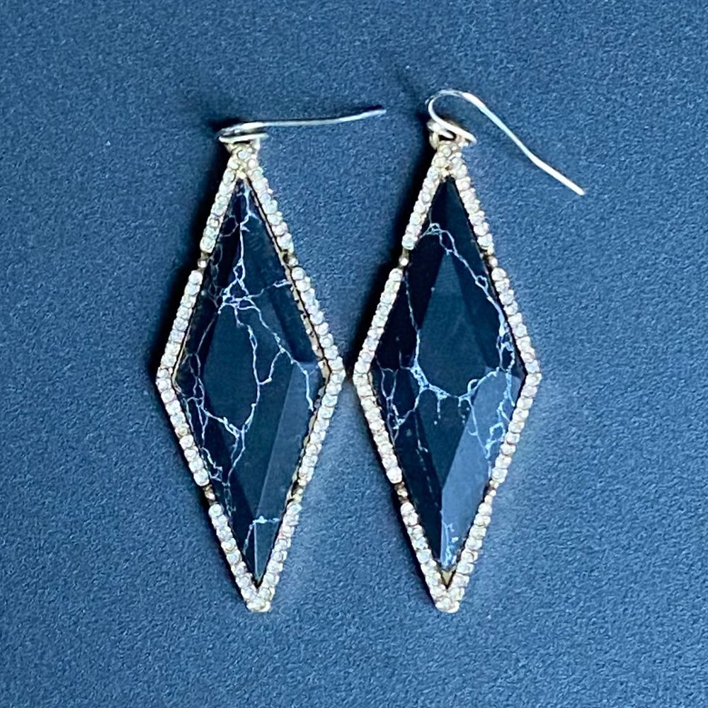 BaubleBar Earrings Black Diamond Drops Marbled Black Stone Crystals